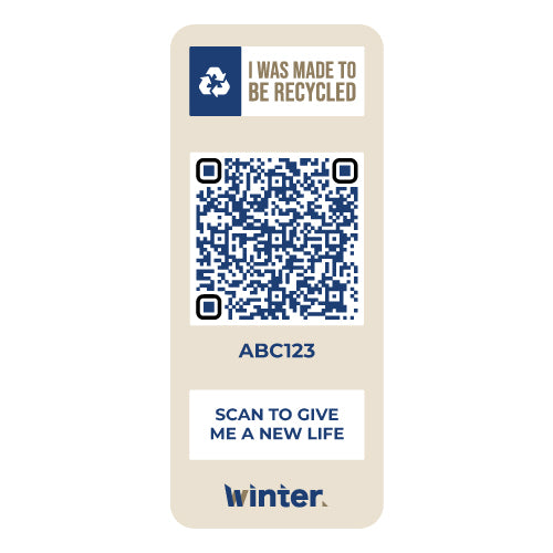 Label mit einem QR-Code eines recycelbaren Produkts.